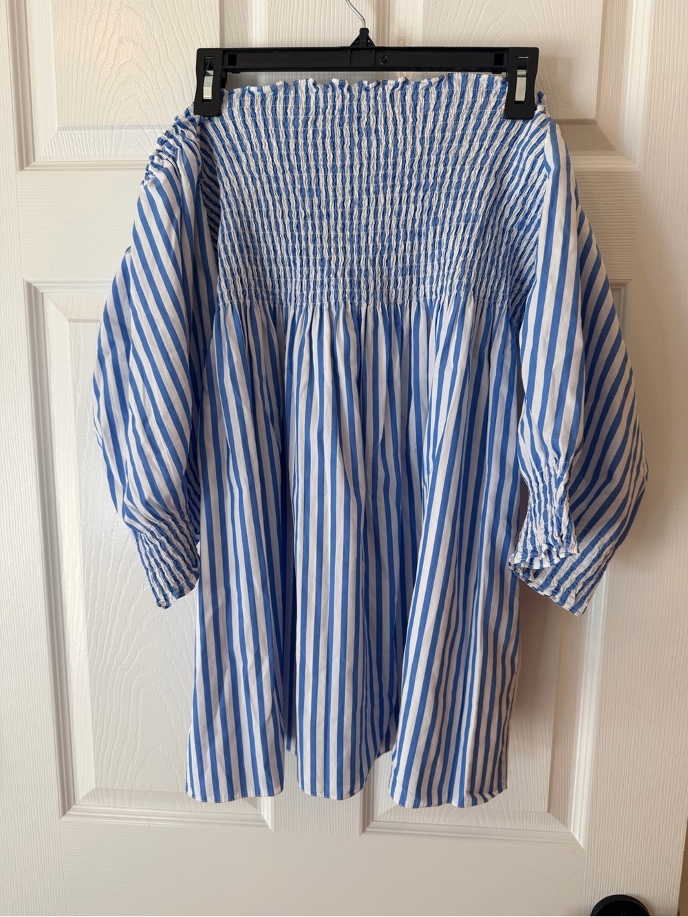 Hill House Athena Blue Striped Puff Sleeve Smocked Mini Dress - Picture 5 of 5
